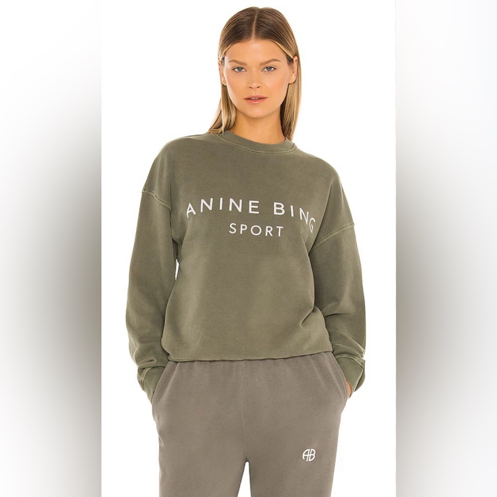 Anine Bing Sport Evan Sweatshirt in Olive (Size: XSmall)